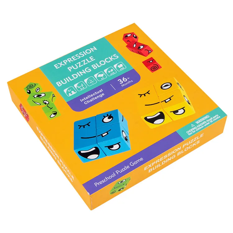 Wooden Expressions Matching Block Puzzles Face-Changing Cube Building Blocks Parent-Child Board Games Educational Toy