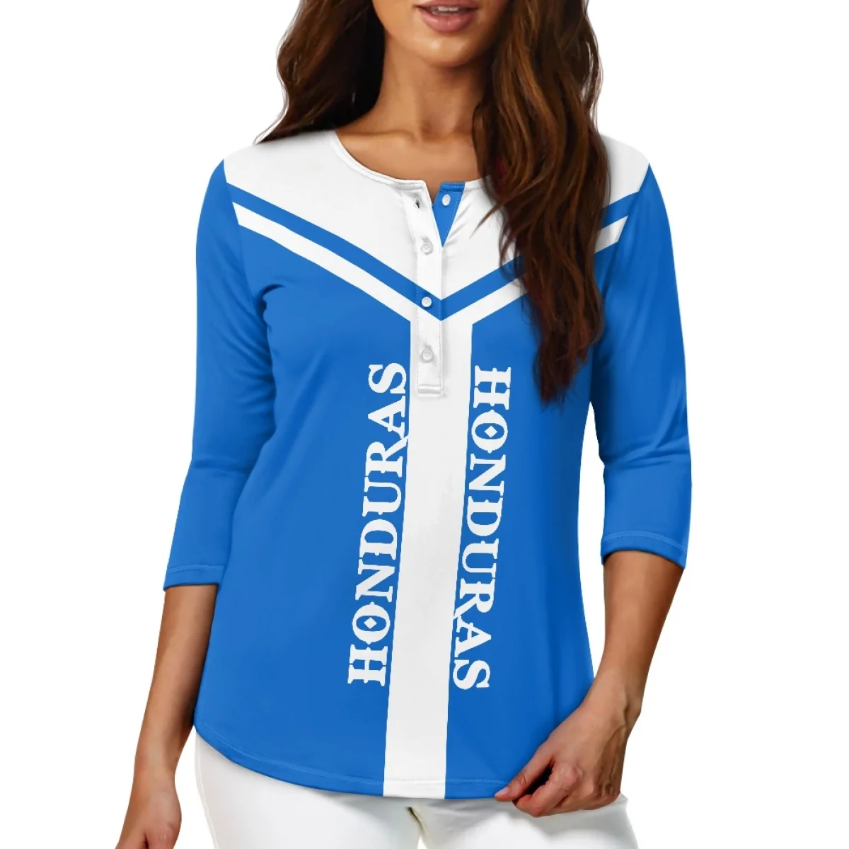 Custom Three-quarter Sleeve Shirt for Women Wholesale Sublimation Printed T-shirts Print on Demand Mexico Design Oversize Blouse