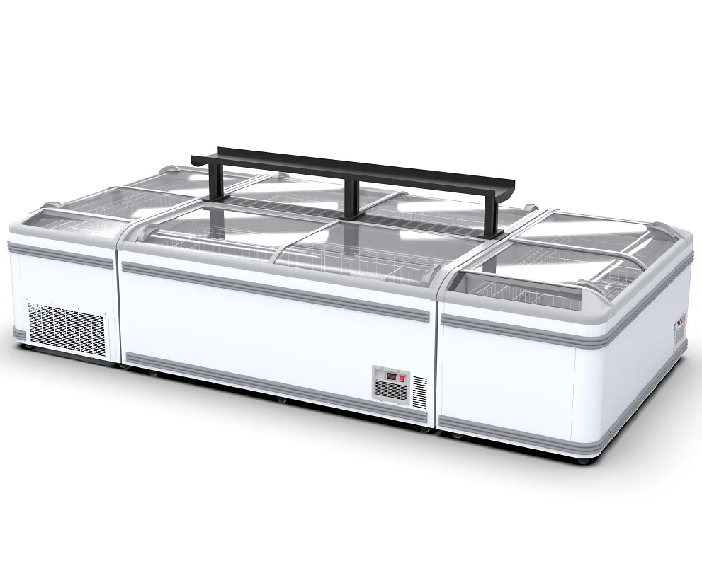 Supermarket Commercial Large Capacity Beverage Refrigeration Equipment  Freezer With Sliding Glass Door Island Freezer