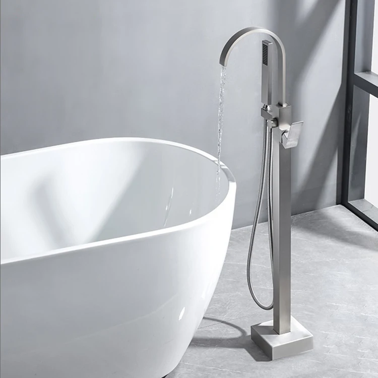 Brass Tub Filler Floor Mounted Free Standing Bath Tub Faucet Mixer