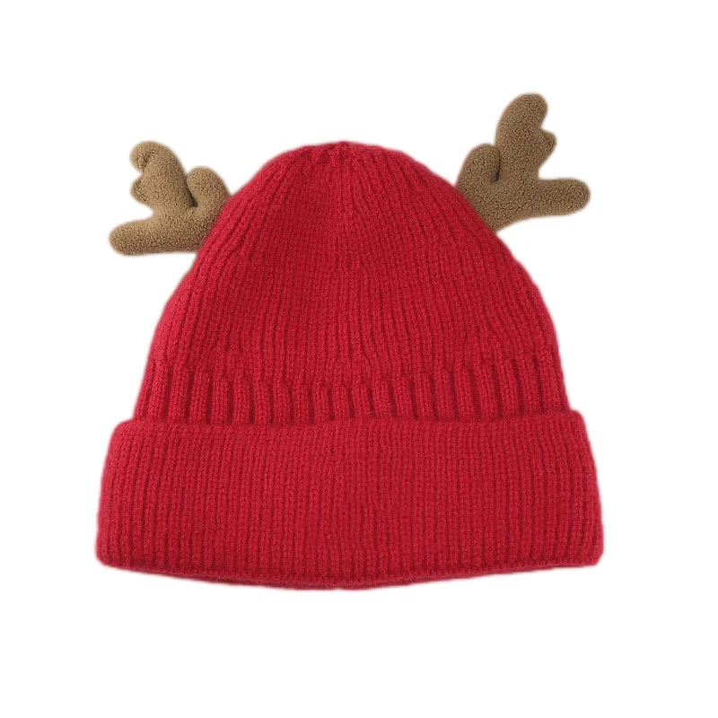 2021 Antler Plush Christmas Winter Wool Hat For Adults Christmas Santa Hat