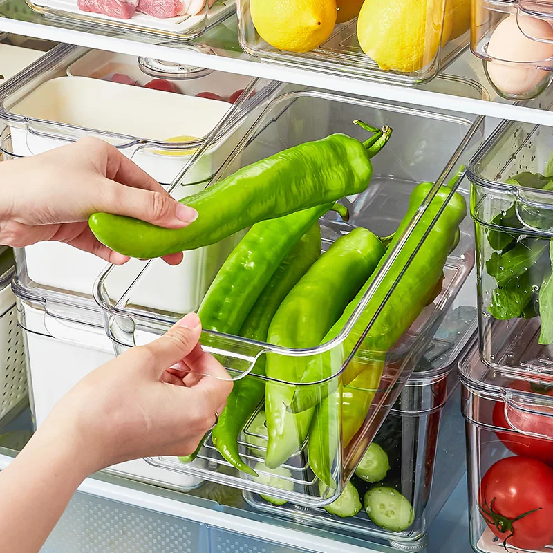 Modern 4-Piece Acrylic Food Storage Containers Set Lids Refrigerator Stackable Organizer Drawers Bins Baskets Vegetables Box