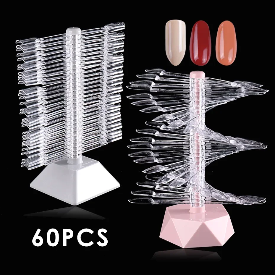 60pcs Clear Natural Nail Tips Swatches Spiral Color Card Manicure Diy False Nail Polish Display Stand Practice Chart Palette