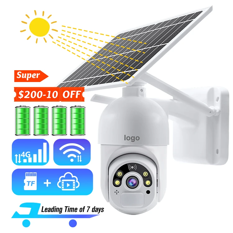 Outdoor Low Power Consumption Surveillance  Gsm System Ptz 360 Panoramic Smart Security Wireless Cctv Ip Wifi 4G Solar Camera