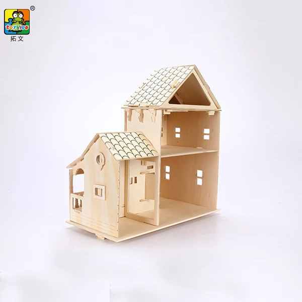 High Quality Custom 3d Model Wooden Diy Puzzles For Adults Toys Wooden villa 3d Puzzles Craft doll house model Kit For Adults