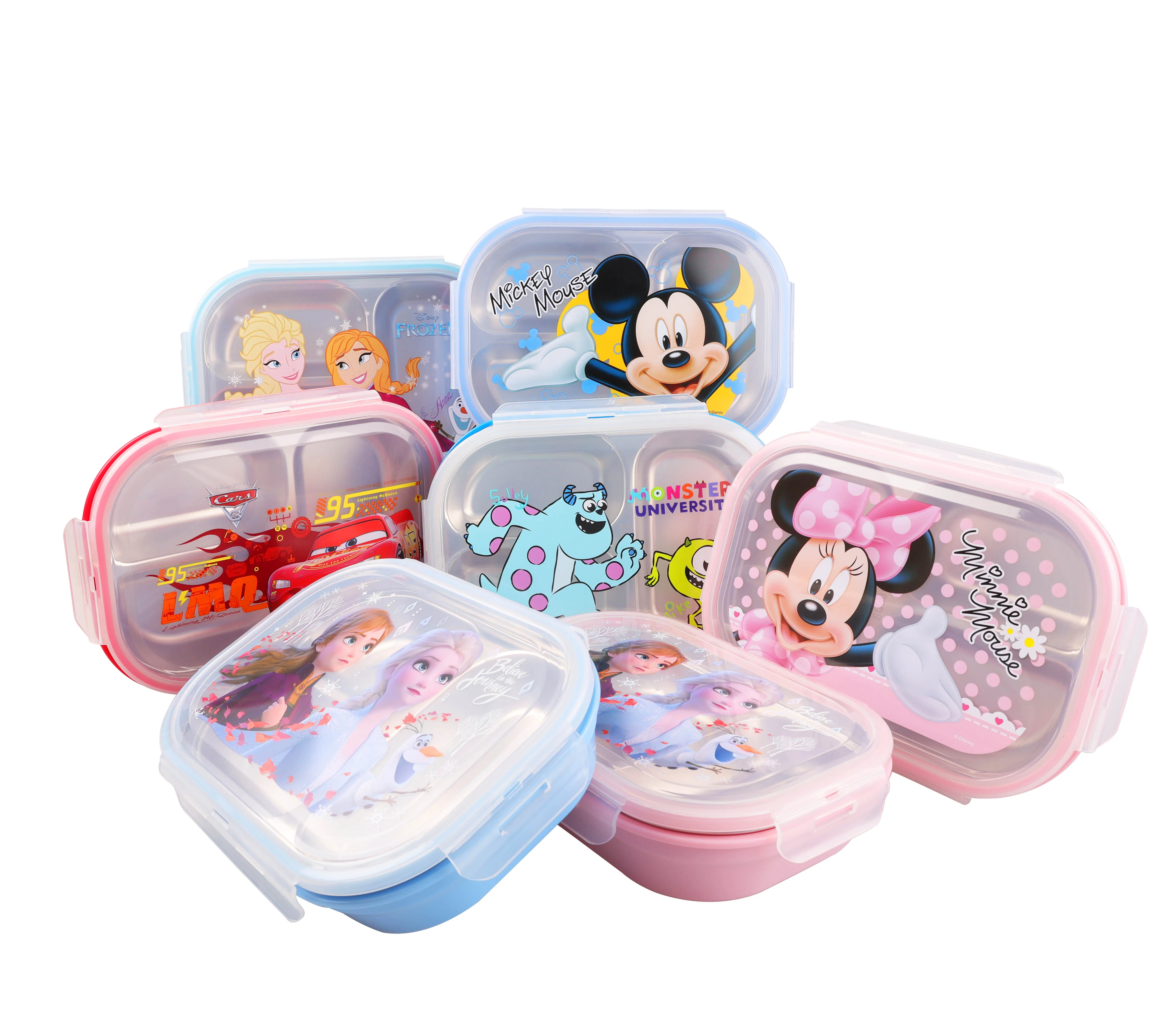 Disney lunch-box,dinner pail,children tableware,dinnerware,stainless steel liner,removable,frozen,McQueen,Monsters,MickeymMinnie