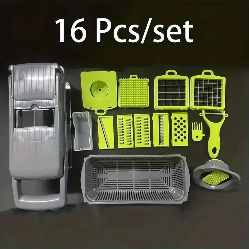 3 Days Delivery Manual 16 in 1 8 Blade Vegetable Cutter Onion Chopper Cucumber Slicer Salad Fruit Mandolin Slicer with container
