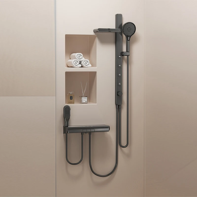 2024 Voriva Hot sale Intelligent gray shower set Wall mounted multifunctional LED rainfall Shower Head Sets