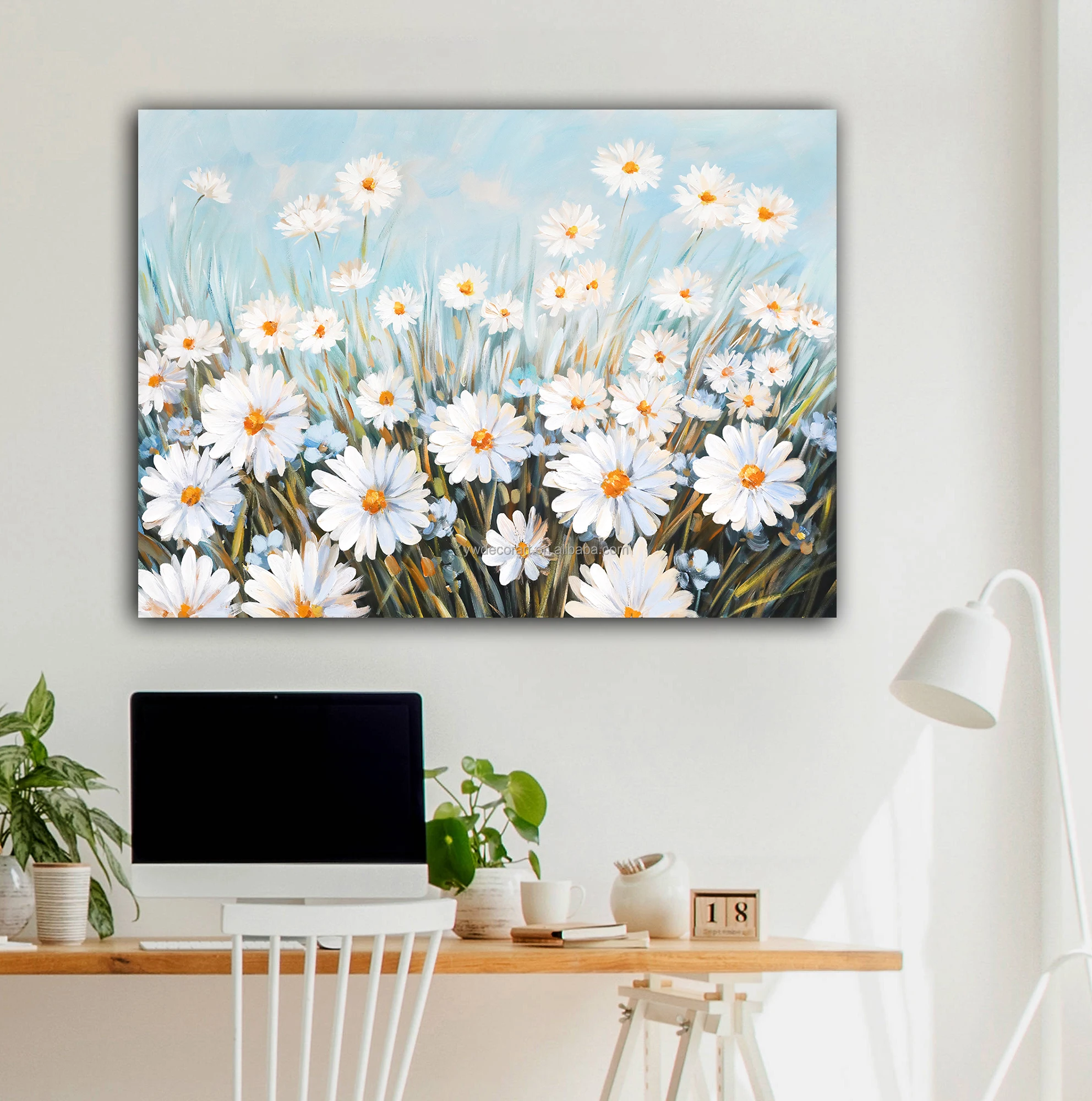 White Flowers 100% Oil Painting Canvas Wall Art Landscape Hand Canvas Painting For Home Wall Decor