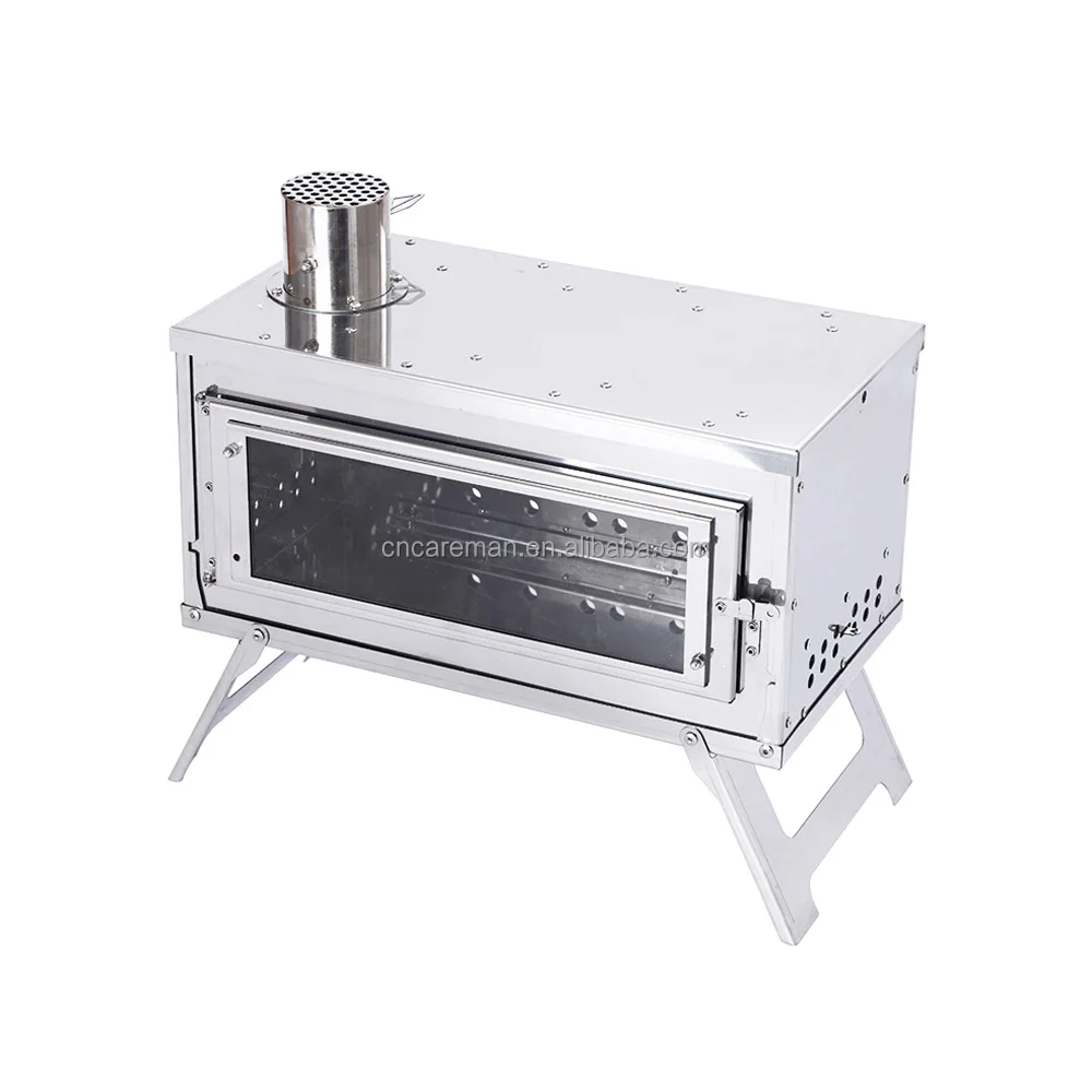 Folding Stainless Steel Tent Stove, Collapsible Portable Wood Burning Stove w/Large Front View Window, Damper & Chimney Pipe OEM