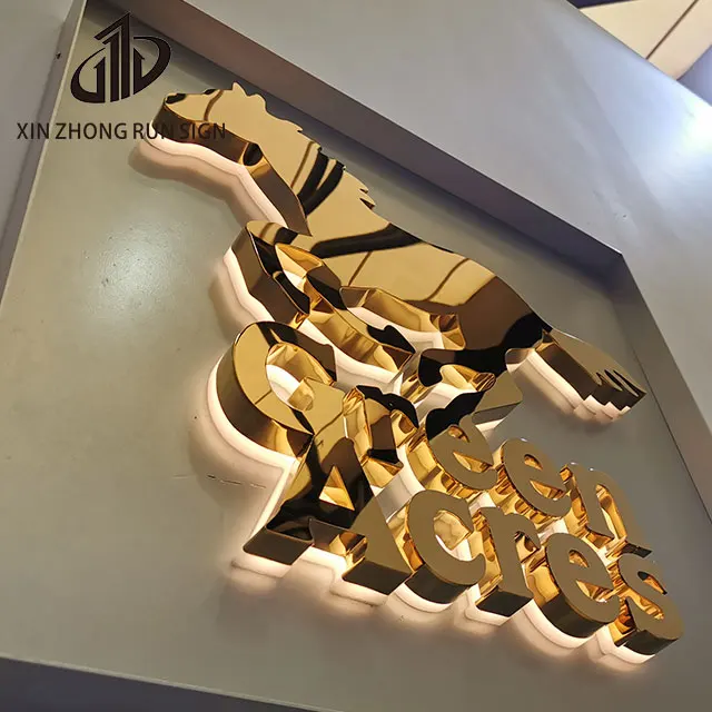 Custom led channel letters signs business building Gold mirror stainless steel 3d led backlit letter signage