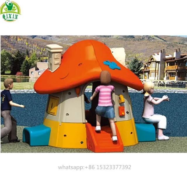 Indoor playground plastic mini mushroom playhouse with slide for kids (QX-18165E)