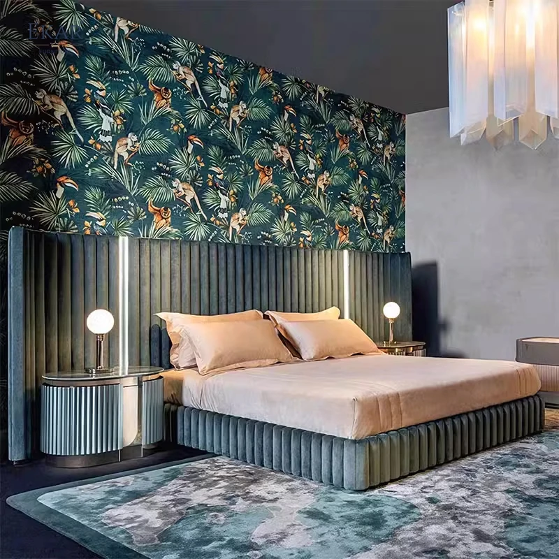 New design Champagne Gold King Size Luxury Bed - Modern designer bed with Wide Screen Headboard