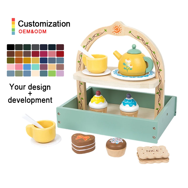Role-playing Tea Set Toy Afternoon Tea Role-playing Interactive Highly Simulated Odorless Wood-plastic Toy for the Family