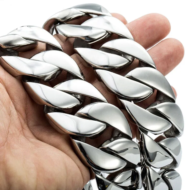 High quality big size 316l stainless steel 18K gold plated heavy hip hop chunky cuban chain men necklace