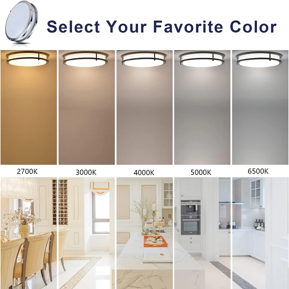 18W 24W LED Surface Mount 5CCT Dimmable Brushed Nickel Round Lighting Fixture for Kitchen