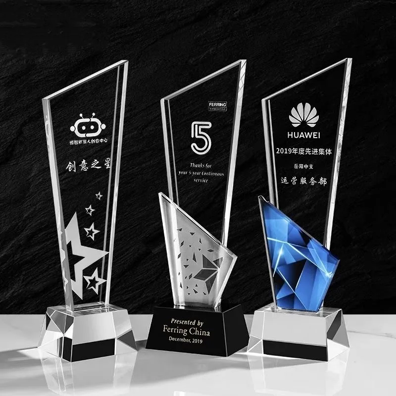 High grade crystal series trophy Customized creative lettering enterprise competition Blue Home decoration glass crystal trophy
