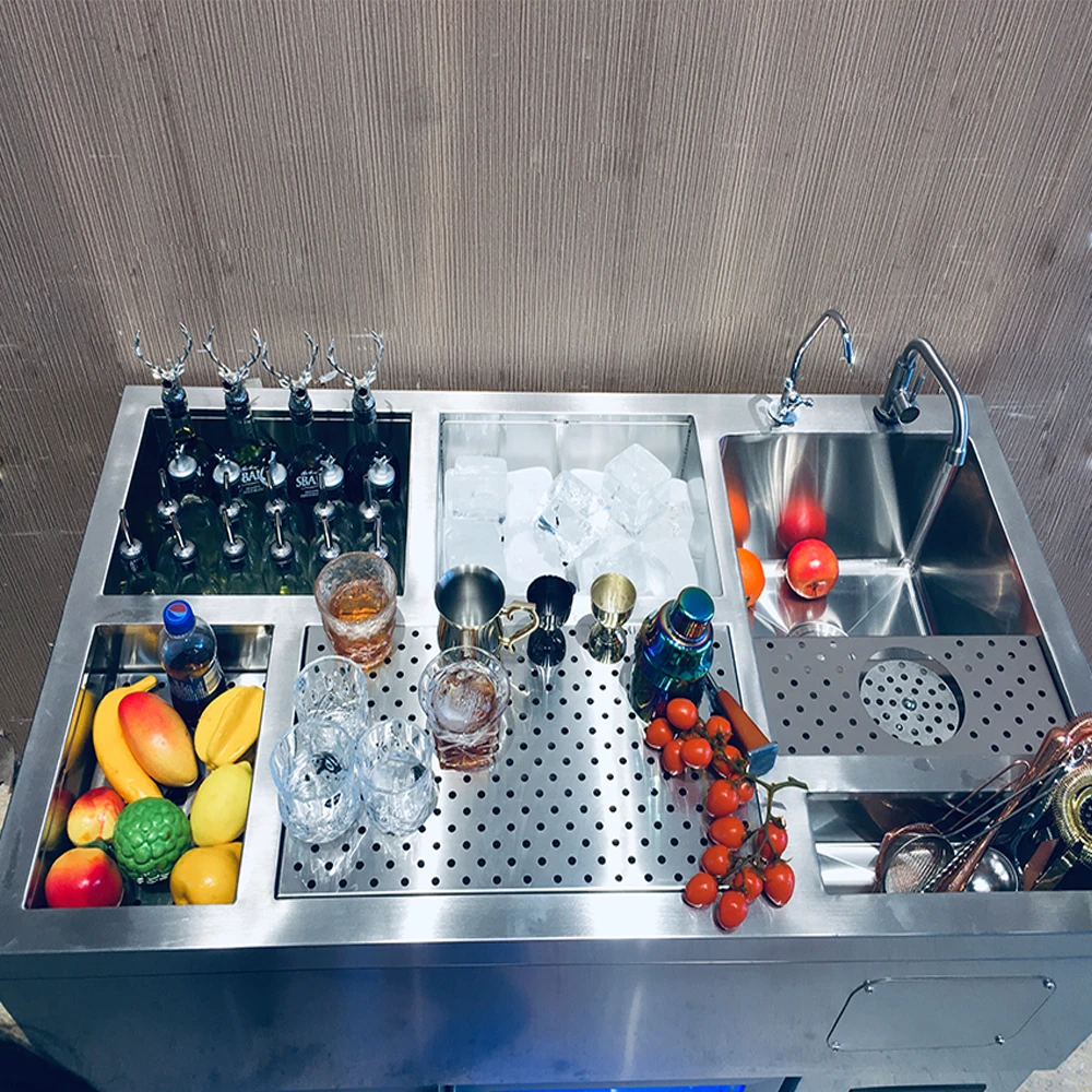 Коктейльная станция для бара, шкаф из нержавеющей стали для сохранения свежести, дизайнерский коктейльный стол для коммерческого бара