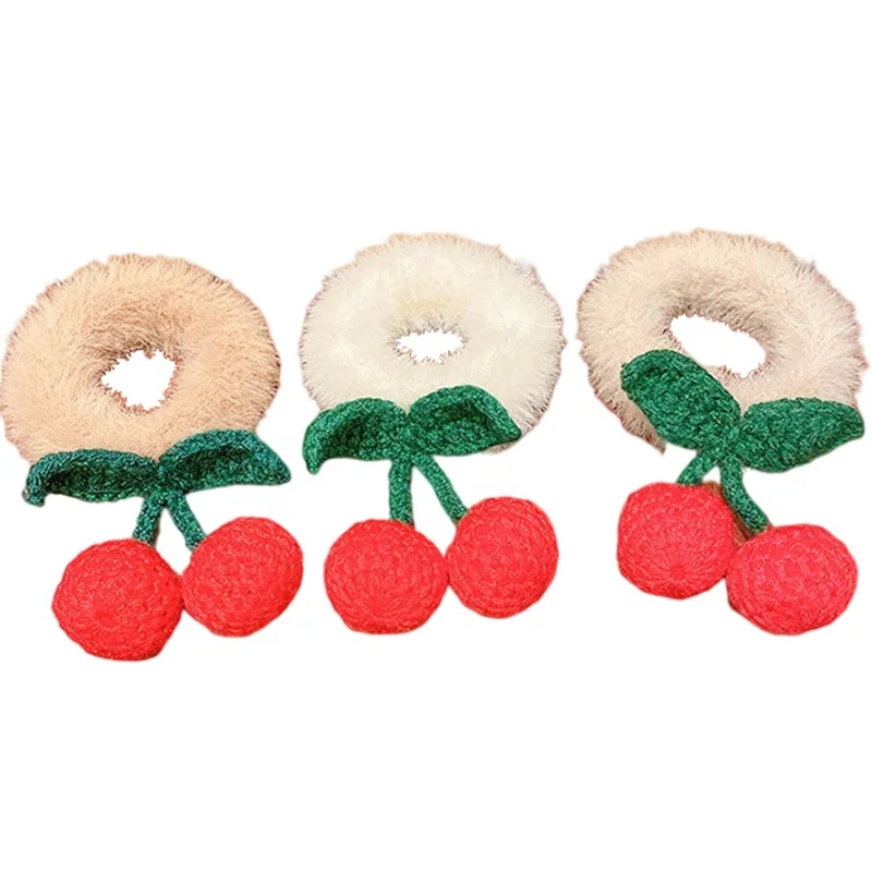 New plush ball hair ring, Korean wool cherry high elastic thick rubber band, girl ponytail tie rope suit