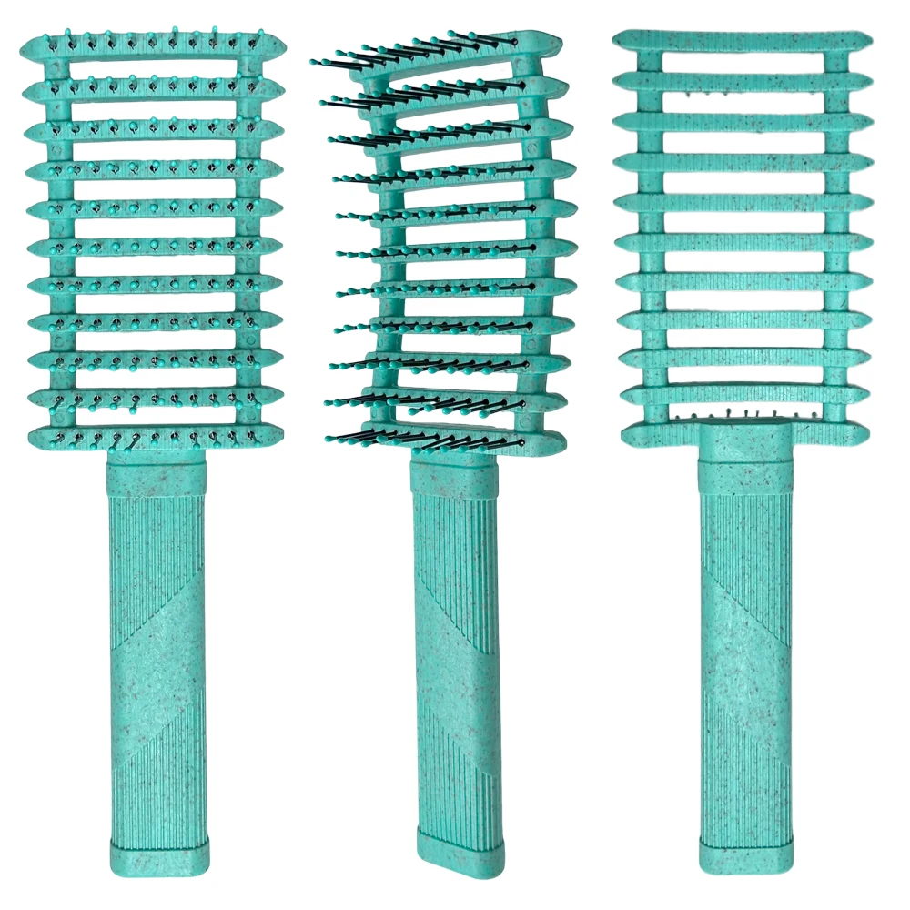 Wheat straw hollow dryer wet & dry detangle curved vented hair brush for curly