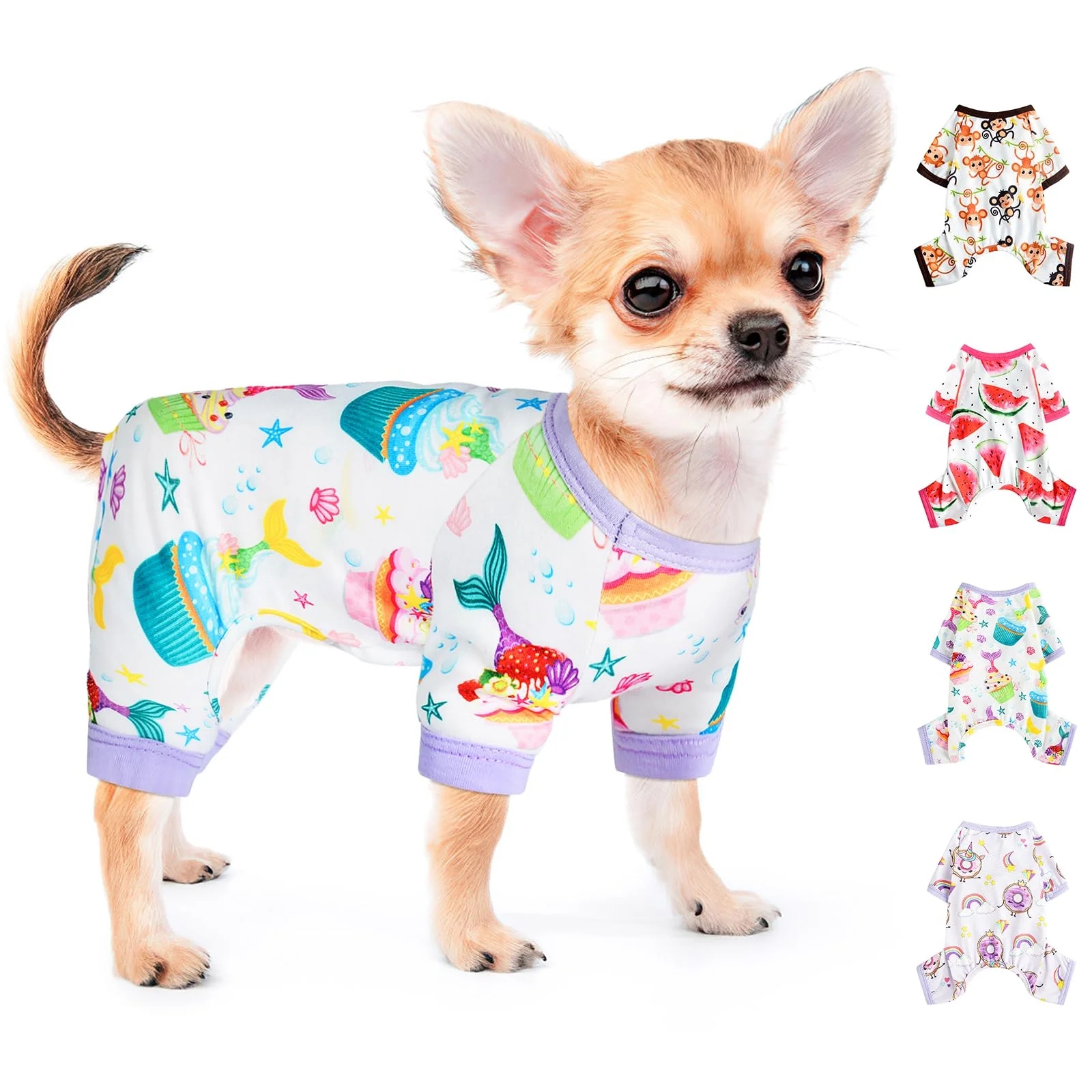 Pet Dog Pajamas Boy Girl Cute Dog Clothes Soft Stretch Chihuahua York Clothes One-piece Summer Puppy Pajamas XS-XXL (Mermaid)
