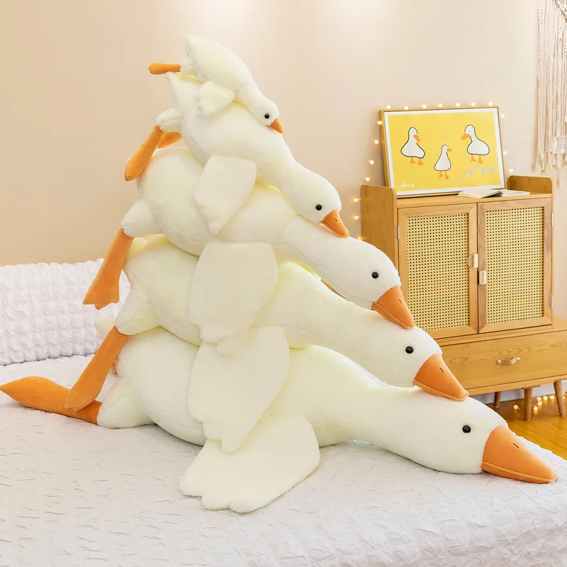 XUX 90cm Simple Girl Sleeping Big Goose Plush Toy Cushion Soft PP Cotton White Goose Stuffed Plush Pillow Festival Gift Doll