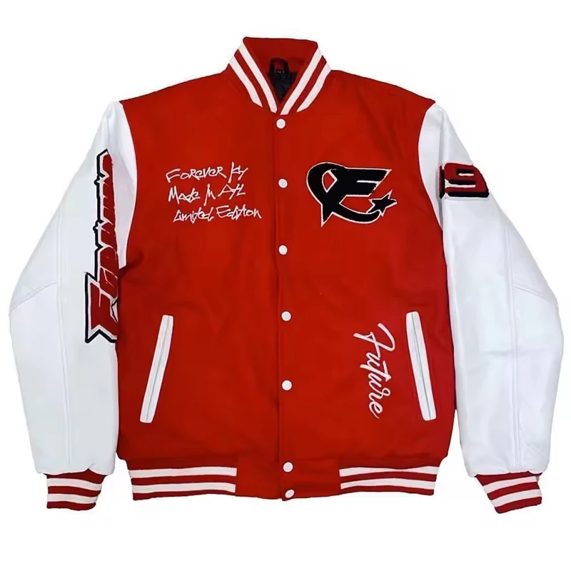 OEM Wholesale Custom Men Fashion Sports Vintage Wind breaker Streetwear Suede Fleece Varisty Letterman Varsity Jacket Custom