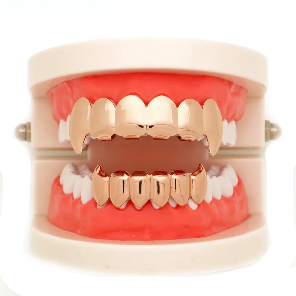 High Quality Copper Plain Fangs Grillz Hip Hop 18K Gold Plated Top Bottom Teeth Grillz Set Body Jewelry Unisex