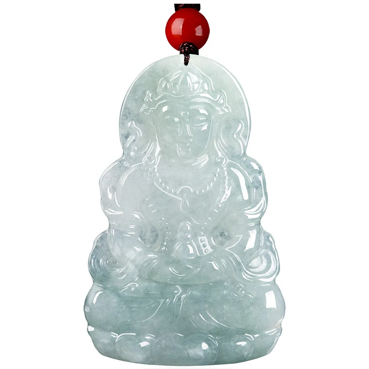 Certified Grade A Natural Burma Jadeite Guanyin White Tara Buddha Pendant Ice Jade Pendant Myanmar  Wholesale