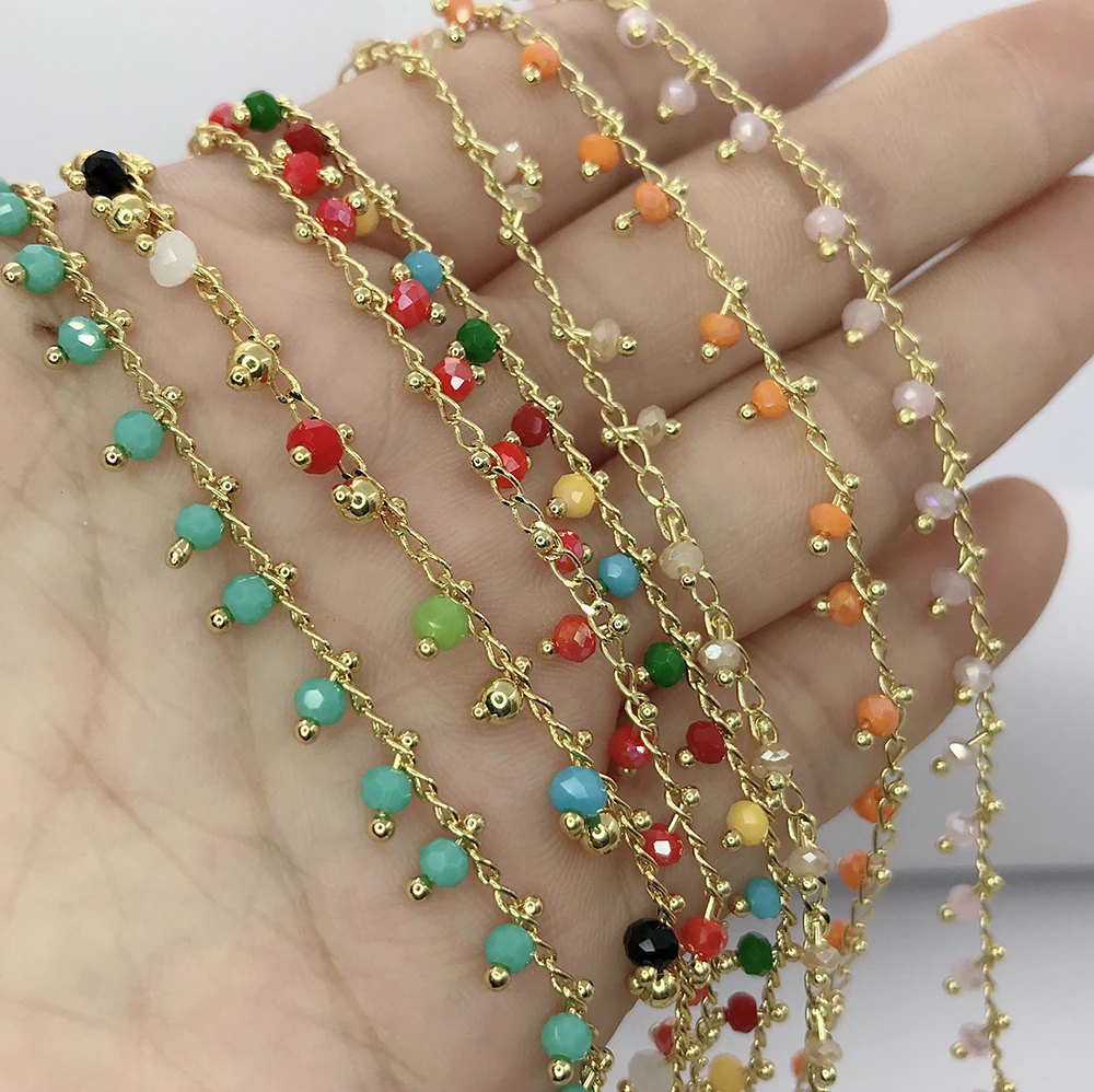 Fashion Wholesale Copper Beads Chain Crystal Beads Handmade Rosary Chain for DIY jewelry