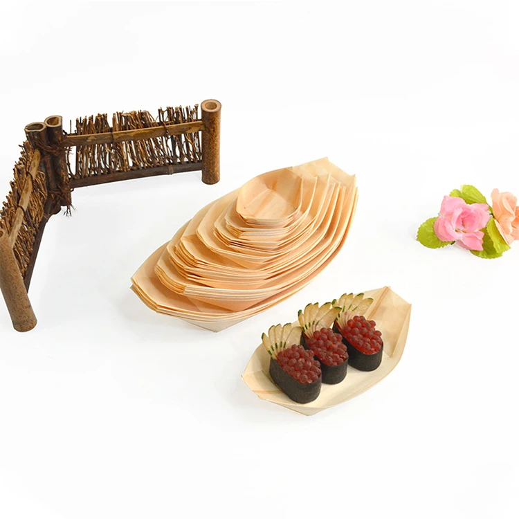 NEWELL Hot Selling High Quality Custom 3 4 5 inch Wooden Disposable Food Boats Sushi Plate