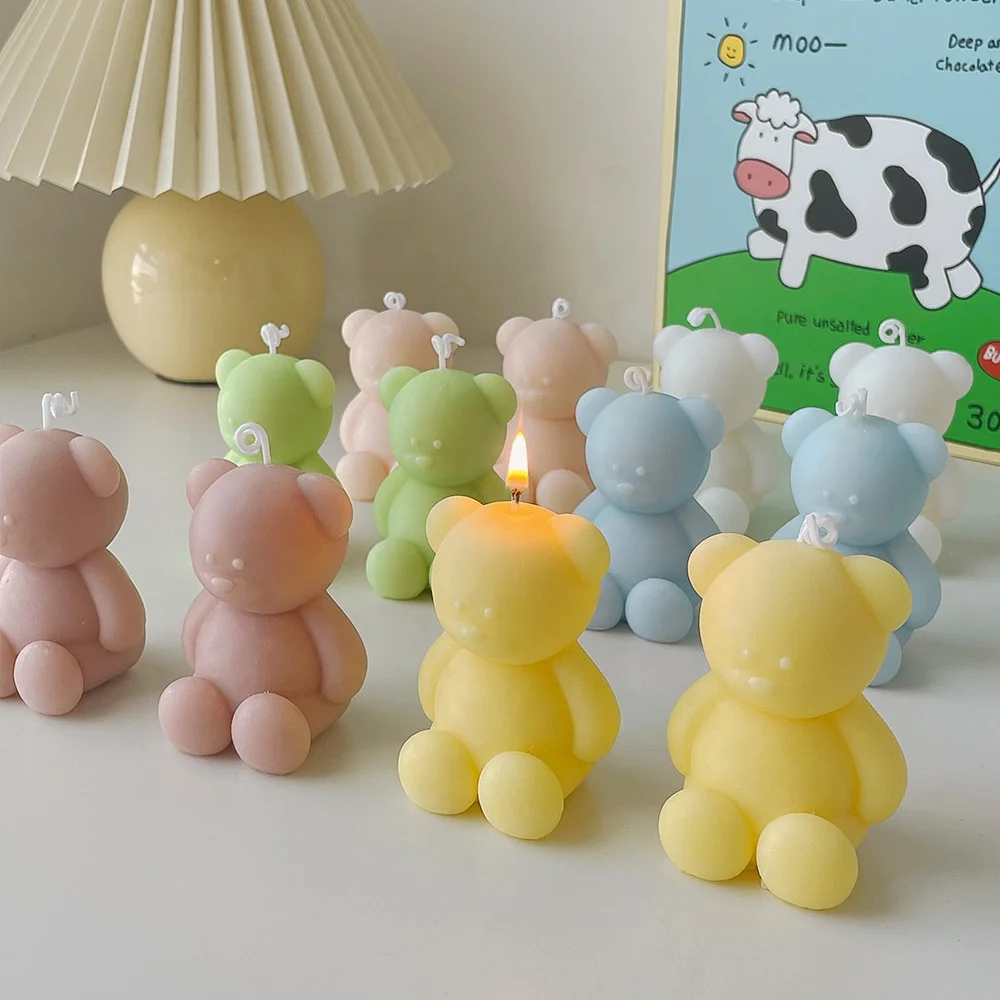 Multicolor Ins Cute Teddy Bear Bougie Photo Props Home Decoration Creative Gift Bear Shape Fragrance Birthday Soy Wax Candle
