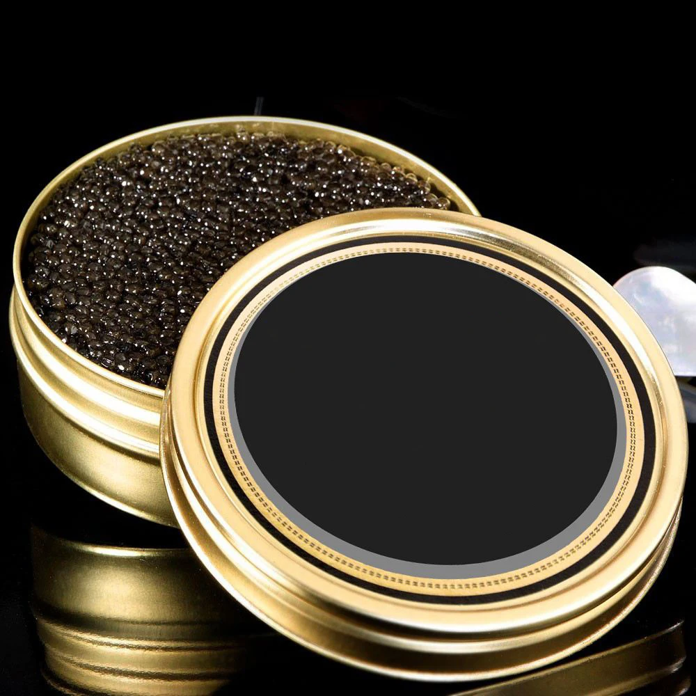 China Supplier Spot 5G 10G 30G 50G Caviar Metal Packaging Sealed Box Tinplate Round Golden Food Box Empty caviar tins