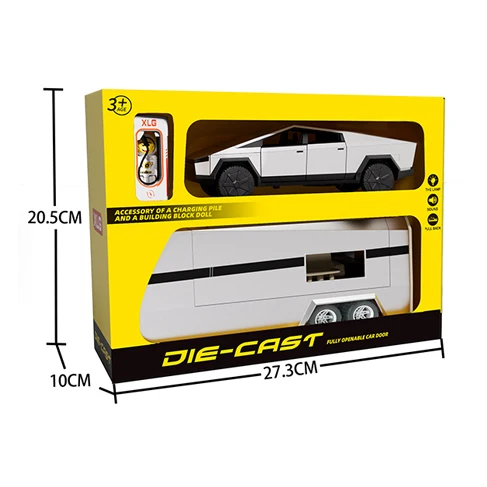 1/24 Die Cast Tesla Cyber Truck Opened Door Pull Back Pick Up Model  With Light&Sound And Alloy Motorbike Die-Cast Car Model