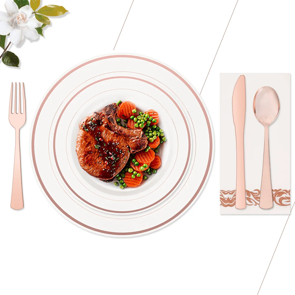
Rose Gold 150 Pieces Plastic Flatware For Party Wedding Meeting 