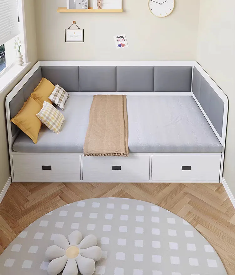 Foshan Cheap Single Size Simple Modern Bedroom Sets Furniture Wooden Wall Hotel Storage Bed