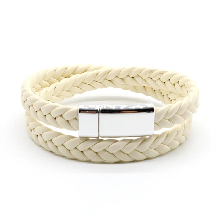 Wholesale Man Faux Leather Bracelet with Magnetic Clasp Microfiber PU Multi-Layer Braided Leather Men Bracelet
