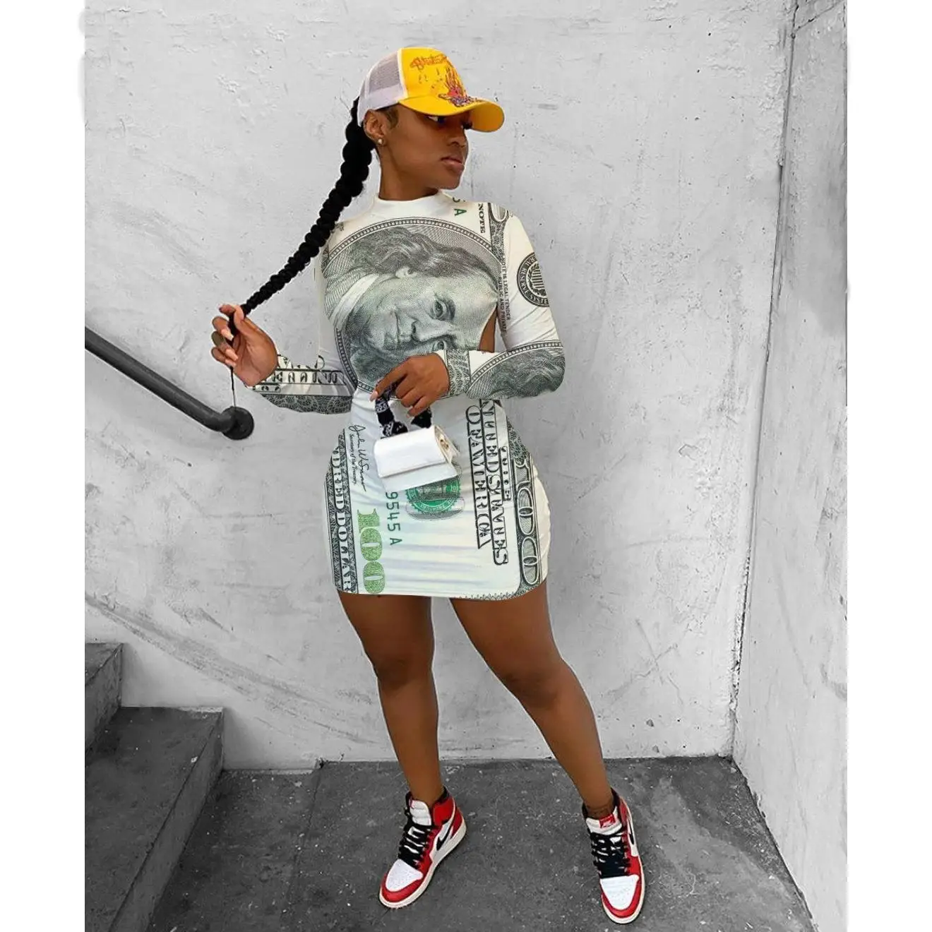 
E21318 New plus size S-2XL casual 2021 other backless banknote print fold woman dresses spring dress 