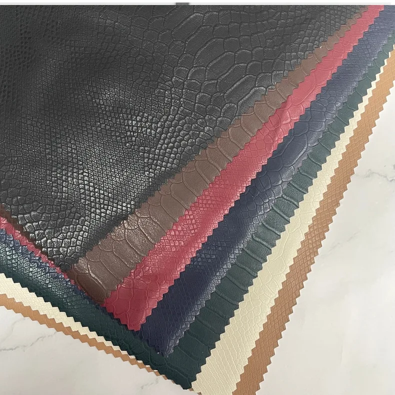 Anti-slip Snakeskin Stretch 0.6 mm Texture Faux Leather Fabric Artificial Synthetic PU Leather Material for Clothes Desk Cloth