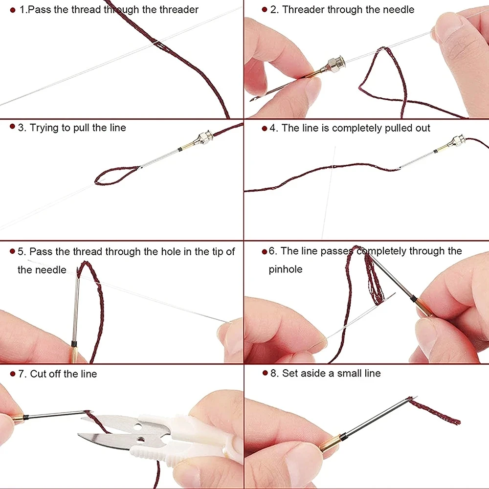 10pcs/set Punch Needle Wooden Embroidery Pen Yarn Punch Needle Knitting Embroidery Pen Weaving Felting Craft Needle Threader