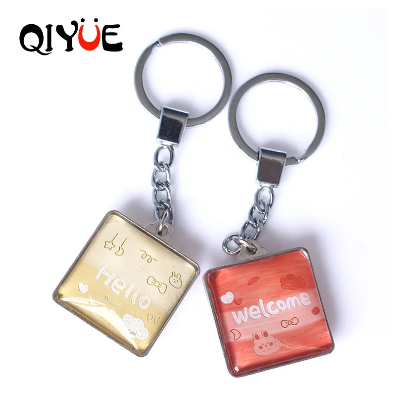 
Creative Custom Photo Square Double Sided Letter Crystal Glass Keychain Key holder 