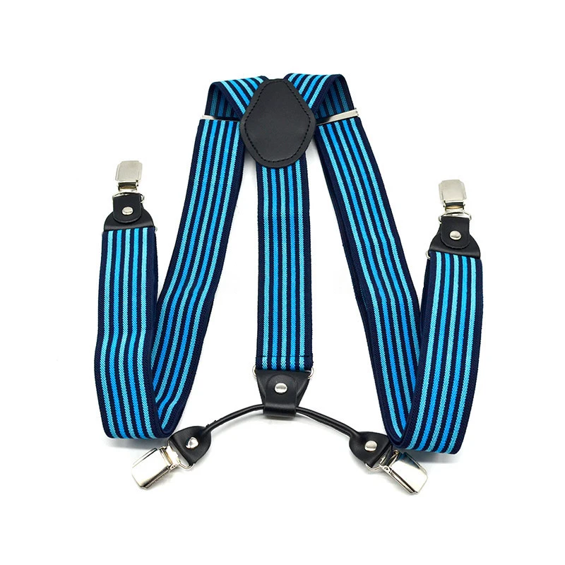 Stripe Suspenders Pants Men Elastic Y Shape Braces 4 Clips Suspender Belt 3.5*120cm Navy Suspender Male Red Black