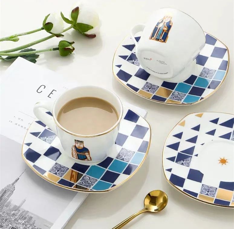 Hot Wholesale bone china gold rim coffee sets modern Turkish Arabic porcelain coffee cup