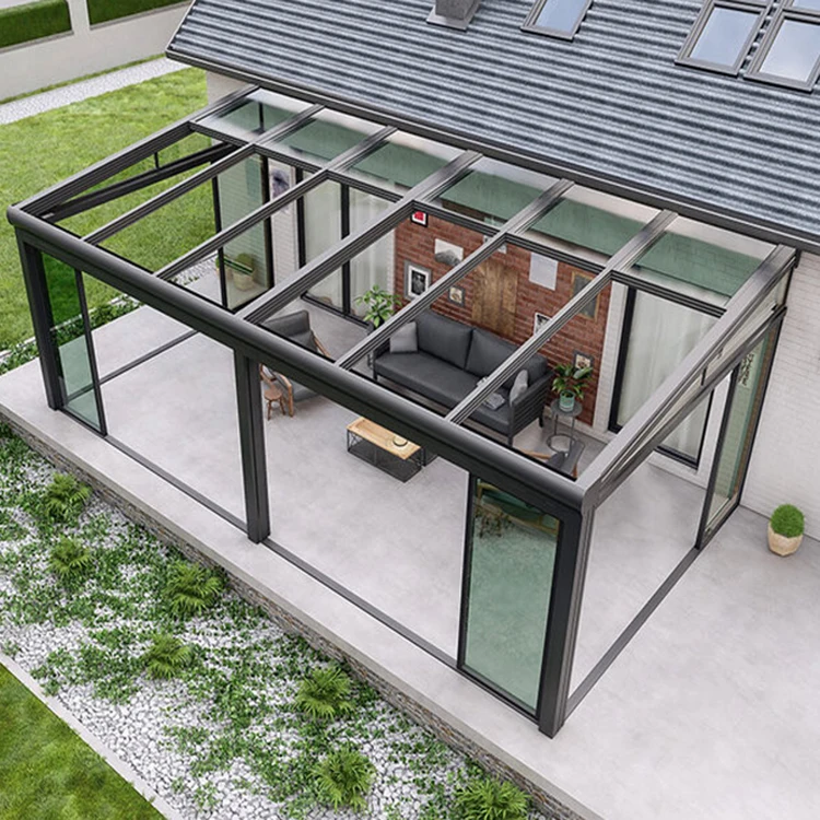 gazebo aluminum frame retractable awning roof sliding tempered insulated glass greenhouse sunroom houses
