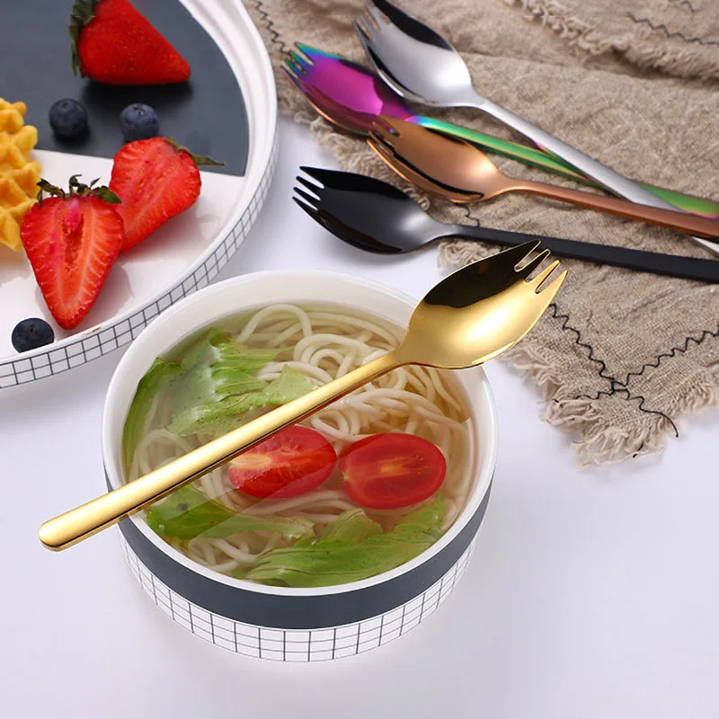 2020 New Arrives 2 In1 Stainless Steel Gold Rose Gold Salad Fork With Spoon
