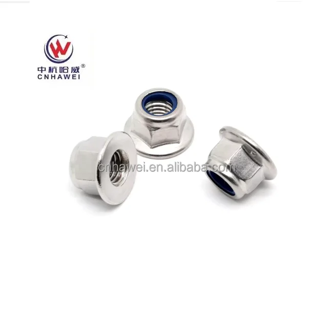 904L stainless steel Hexagon flange M6 M8 Hex nylon insert lock  nuts DIN 6926