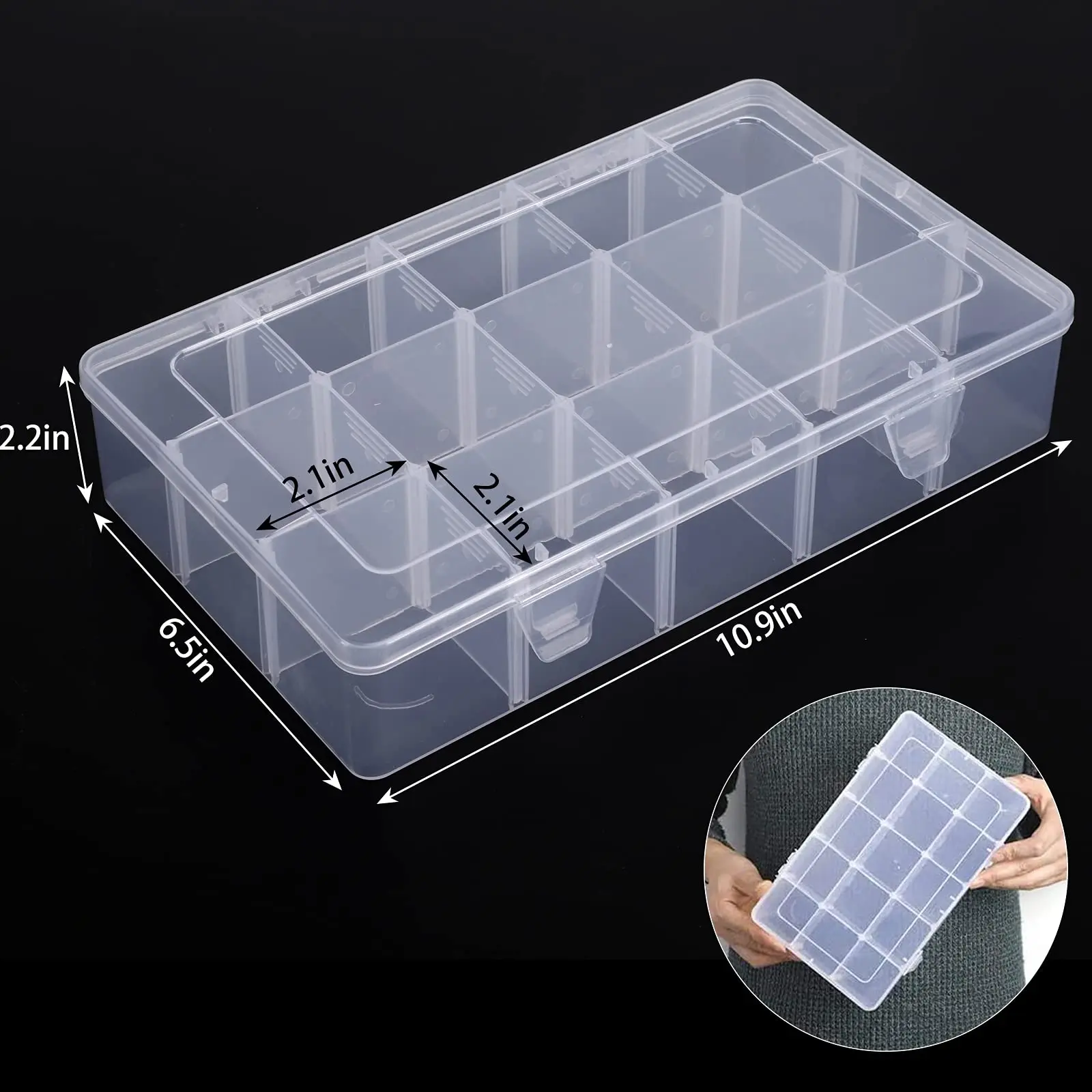 NISEVEN Wholesale 3pcs/Set 15 Grids Large Tackle Box Crafts Beads Storage Boxes & Bins Plastic Storage Box with 15 Dividers