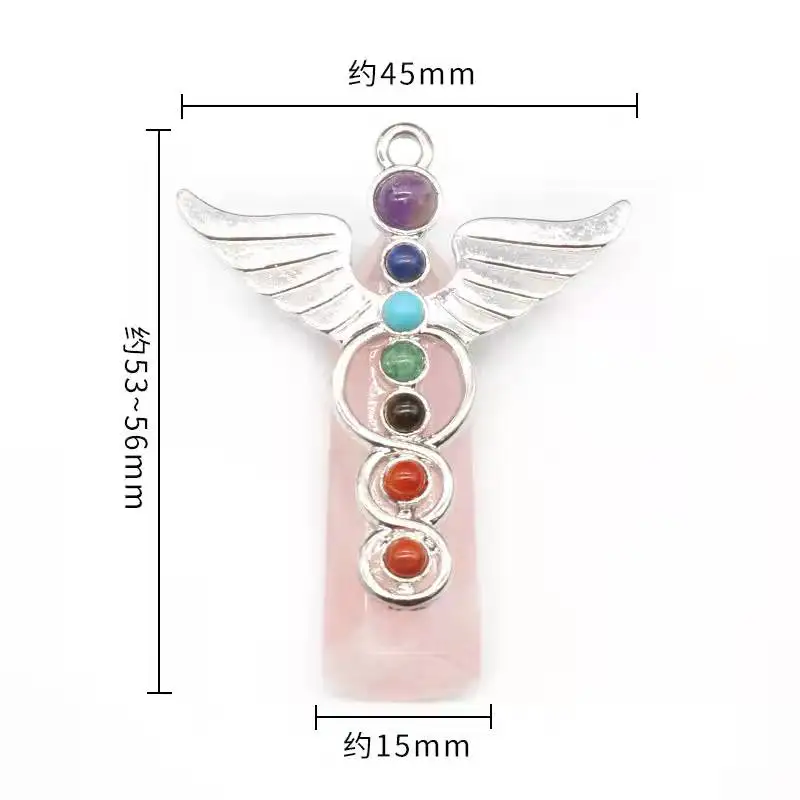 Wholesale Crystal Healing Rose Quartz Clean Quartz Points Wands With 7 Chakra Angel Pendant Pendulum