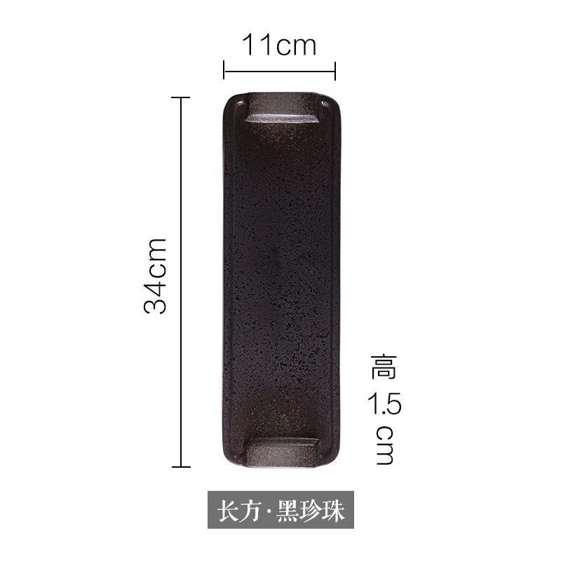 Factory Wholesale Classic Japanese Sushi Fish Household Ceramic Irregular Rectangular Black Plate Large Leaf