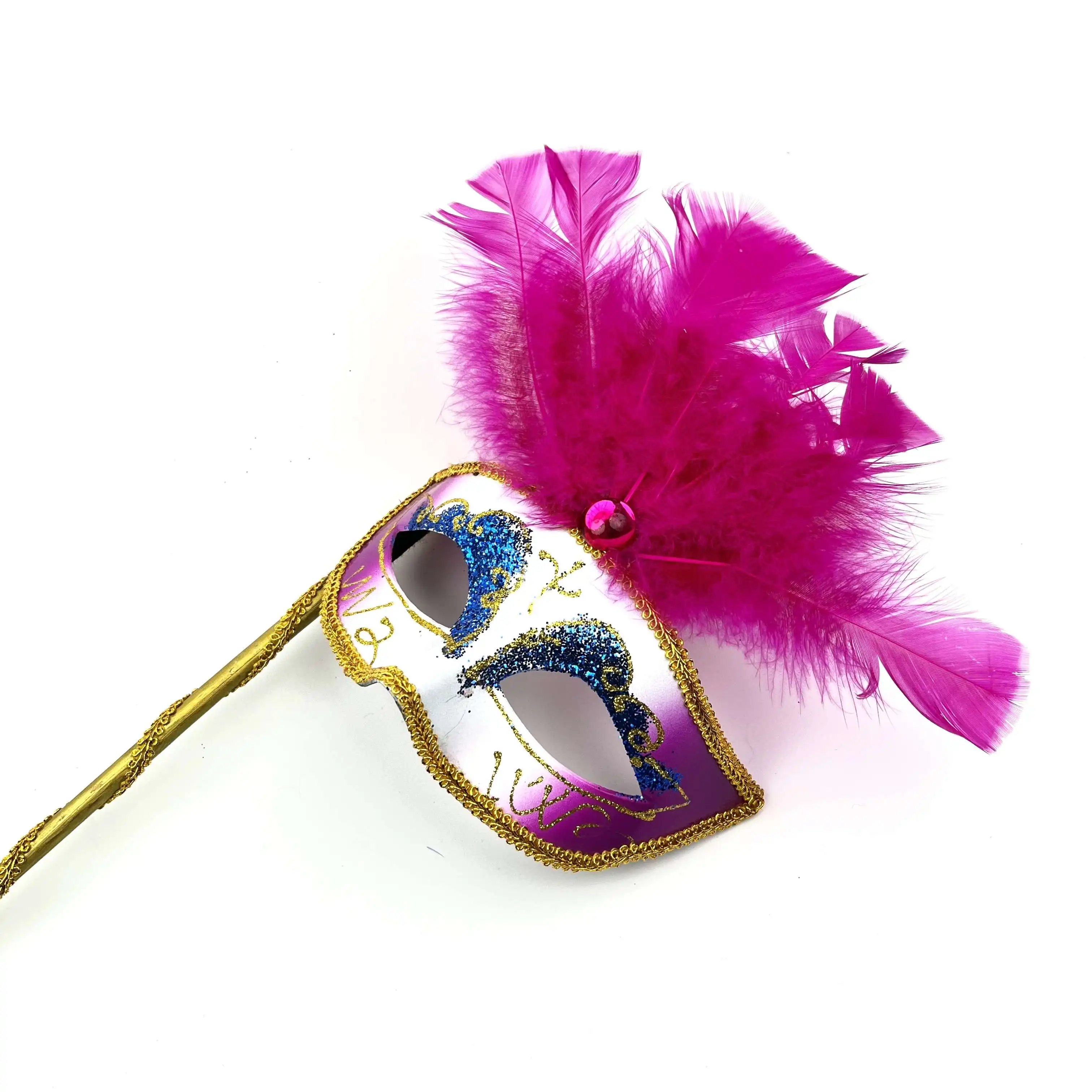 HOT Ladies Fashion Sexy Venice Hand Painted Princess Masquerade Party Feather Mask with Stick Handheld Feather Masks